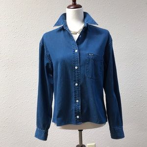 Faconnable 100% Cotton Denim/Chambray Button-Down Blouse